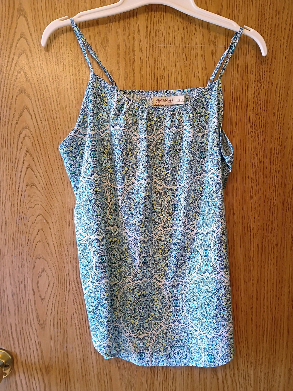 Faded Glory Blue Aqua Paisley-Pattern Spaghetti Strap Cami